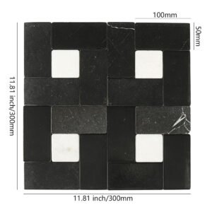 Mosaico de mármol – blanco / negro, cuadrado, geométrico — BJ-6B0CCA999AC7