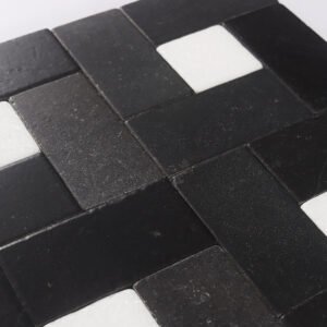 Mosaico de mármol – blanco / negro, cuadrado, geométrico — BJ-6B0CCA999AC7