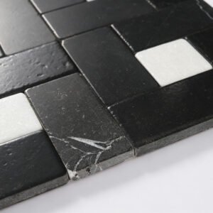 Mosaico de mármol – blanco / negro, cuadrado, geométrico — BJ-6B0CCA999AC7