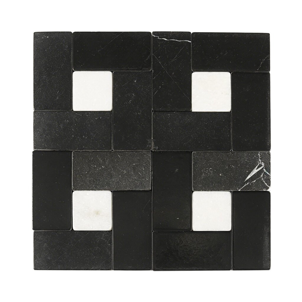 Mosaico de mármol – blanco / negro, cuadrado, geométrico — BJ-6B0CCA999AC7