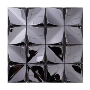 Black stainless steel 3D mirror mosaic tile sheet with geometric design