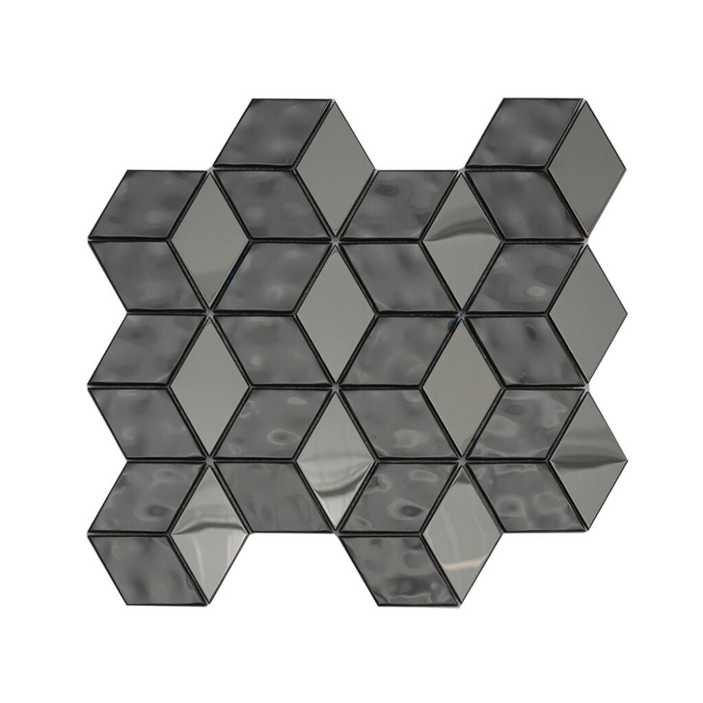 Vintage sort metalmosaik med kube- og rombemønster til køkken- og badeværelsesvæg