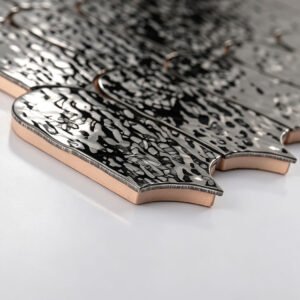 Mosaico metálico – negro, abanico, para pared