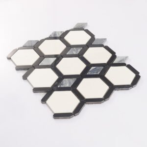 Piastrelle a mosaico in marmo – bianco / nero / grigio, esagonale, a rombo
