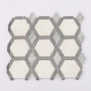 Piastrelle a mosaico in marmo – bianco / nero / grigio, esagonale, a rombo