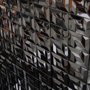 Mosaico de acero inoxidable – negro, chevron, 3D, para pared