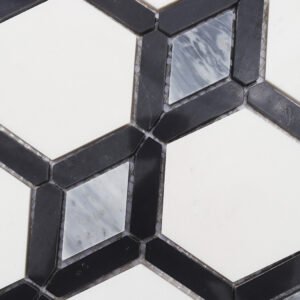 Piastrelle a mosaico in marmo – bianco / nero / grigio, esagonale, a rombo