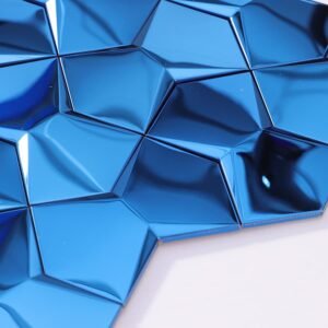 Blå geometrisk 3D-veggmosaikk i rustfritt stål