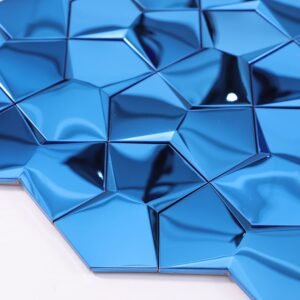 Blå geometrisk 3D-veggmosaikk i rustfritt stål
