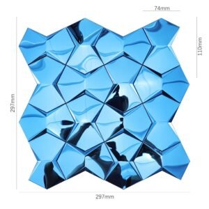 Blå geometrisk 3D-veggmosaikk i rustfritt stål