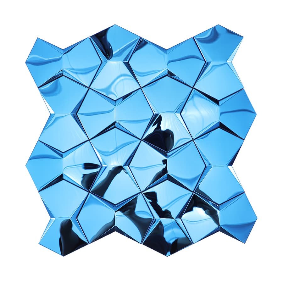 Blå geometrisk 3D-veggmosaikk i rustfritt stål