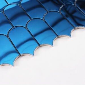 Mosaïque en acier inoxydable – bleu, motif écailles, pour mur