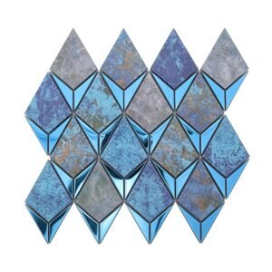 Blue diamond aluminum and stainless steel mosaic tile sheet with antique finish