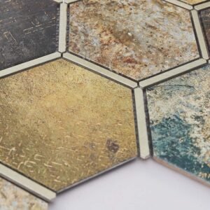 Mosaikfliesen aus Aluminium – Blau / Bronzefarben, Sechsecke, für Wände