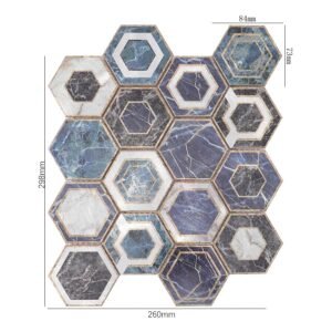 Mosaikfliesen aus Aluminium – Grau / Blau, Sechsecke