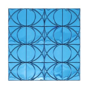 Front view of blue mirror stainless steel square pattern mosaic tile