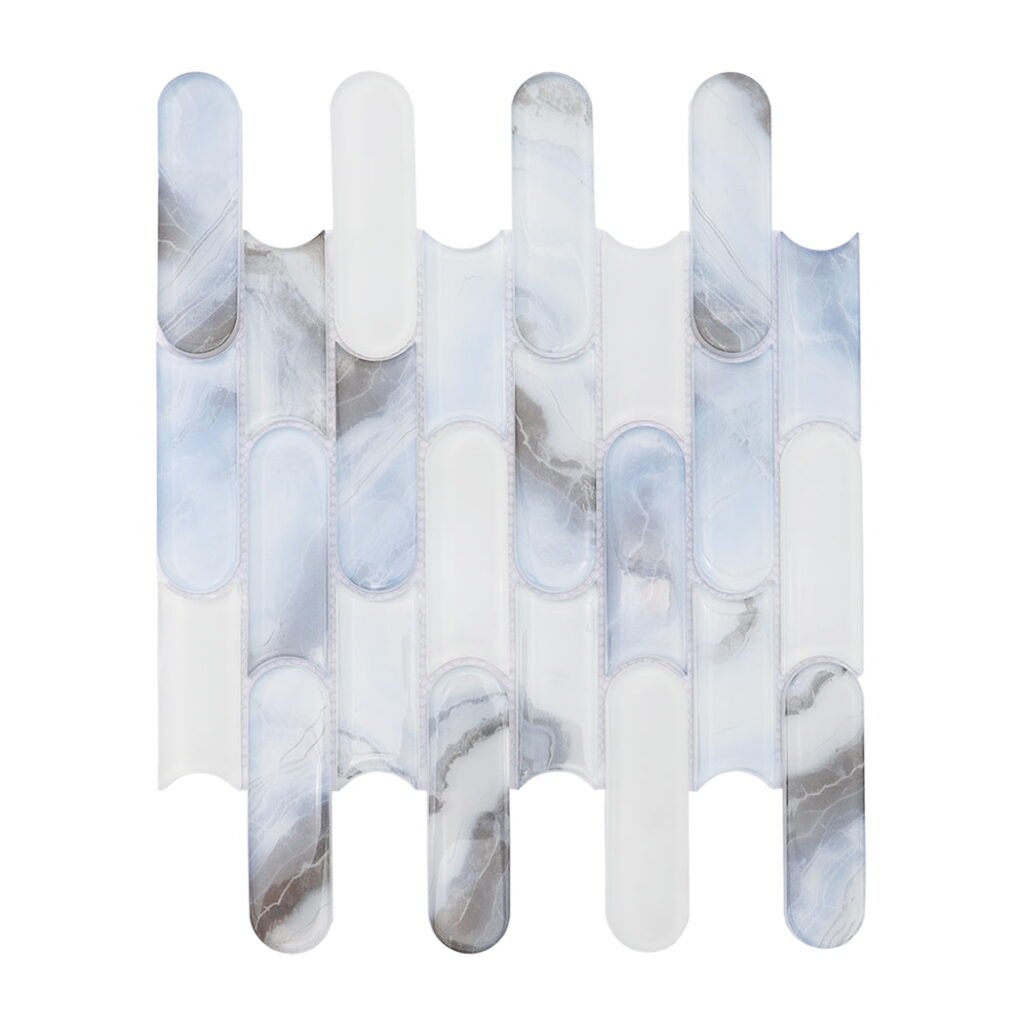 Mosaïque en verre – blanc / bleu, pour crédence — BJ-CAF9CF0B441D