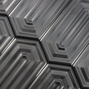 Mosaïque en acier inoxydable – noir, hexagonal, format allongé, brossé, pour mur