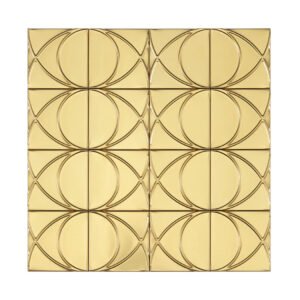 Front view of brushed gold stainless steel square pattern mosaic tile