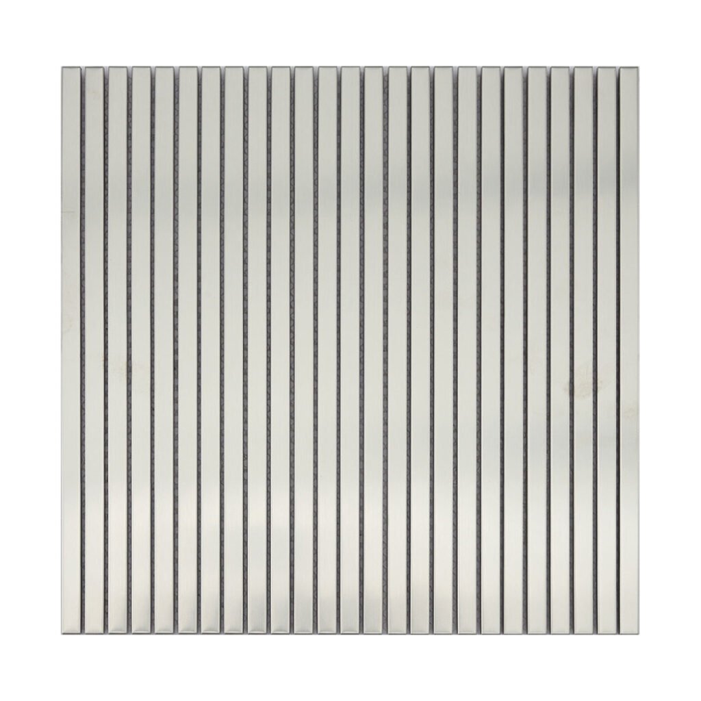 Mosaico de acero inoxidable – plateado, lineal, formato alargado, para ducha