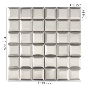 Mosaico de acero inoxidable – plateado, cuadrado, cepillado, biselado