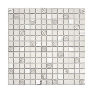 Silver square metal mosaic sheet with ripple embossed accent tiles