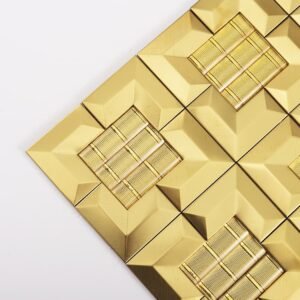 Mosaikfliesen aus Glas und Metall – Goldfarben, Chevronmuster, für Fliesenspiegel