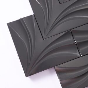 Piastrelle a mosaico in metallo – nero, chevron, 3D, spazzolato, per pareti
