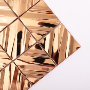 Mosaikfliesen aus Edelstahl – Roségold, Quadrate, Spiegeloptik, 3D-Struktur, für Wände
