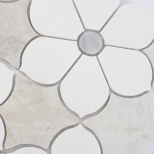 Marmormosaikfliesen – Weiß / Beige, Blumenmuster, für Wände