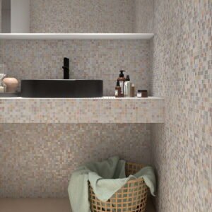 Piastrelle a mosaico in vetro – beige, iridescente