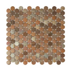 Front view of copper penny round metal mosaic tile