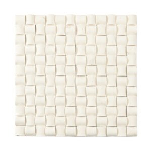 Cream 3D square mosaic tile sheet with a repeating curved relief pattern