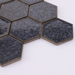 Keramikmosaikfliesen – Dunkelgrau / Blau, Sechsecke, Crackle-Oberfläche