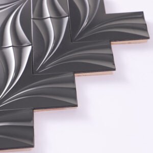 Piastrelle a mosaico in metallo – nero, chevron, 3D, spazzolato, per pareti