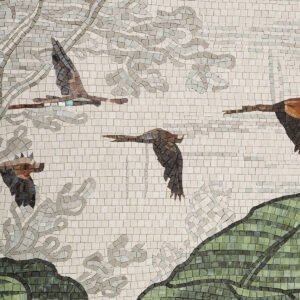Panneau mural en mosaïque – doré, motif arbre, en verre, fait main