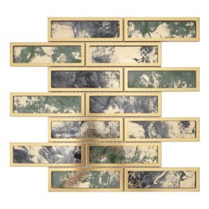 Brick Green Glass in Brushed Gold Stainless Steel Mosaic Tile-BJTiles