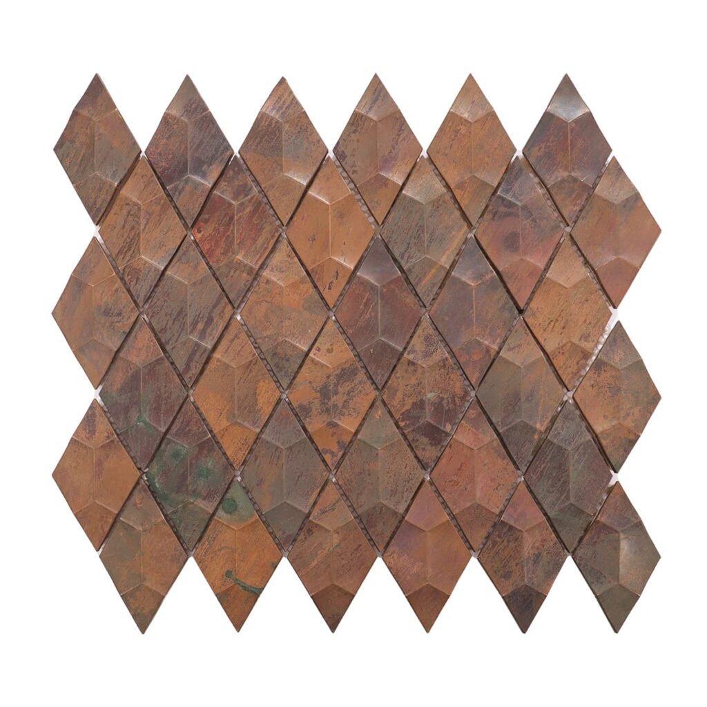 Mosaikfliesen – Kupferfarben, Rauten, 3D-Struktur, für Wände