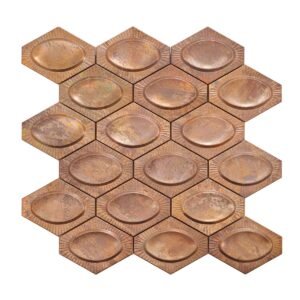 Full sheet of hexagonal 3D copper mosaic tiles