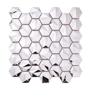 Full sheet of silver 3D geometric hexagon tiles