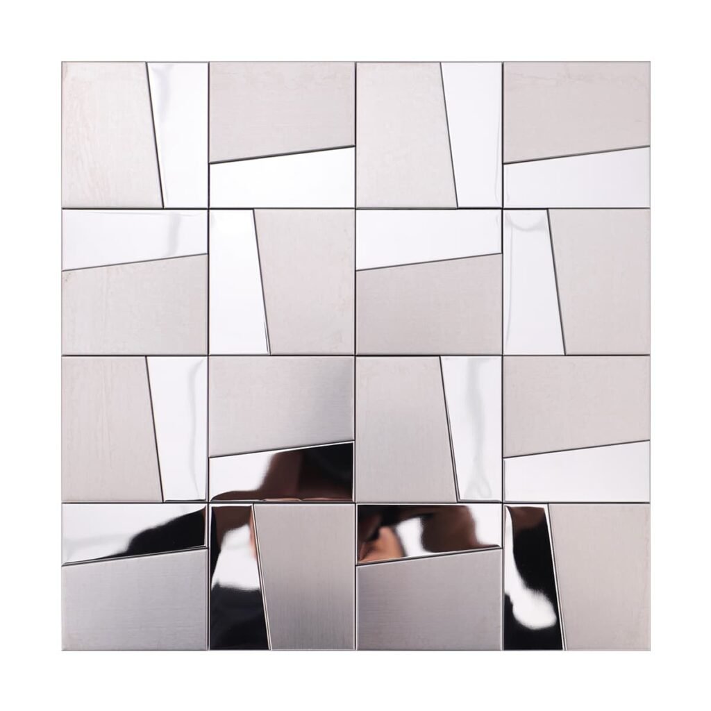 Mosaikfliesen aus Edelstahl – Silberfarben, geometrisches Muster, 3D-Struktur, für Wände