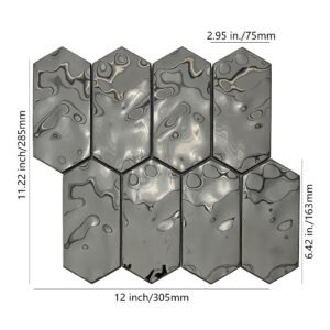 Mosaïque en acier inoxydable – noir, hexagonal, format allongé, brillant