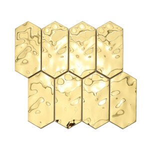 Glossy gold hexagon stainless steel mosaic tile arranged in full sheet pattern