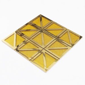 Mosaikfliesen aus Glas und Metall – Goldfarben, Quadrate, geometrisches Muster, für Wände