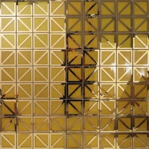 Mosaikfliesen aus Glas und Metall – Goldfarben, Quadrate, geometrisches Muster, für Wände