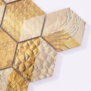 Sexkantig aluminiummosaik i guld med geometrisk struktur
