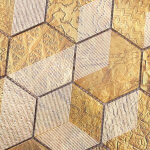 Sexkantig aluminiummosaik i guld med geometrisk struktur