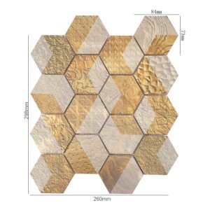 Sexkantig aluminiummosaik i guld med geometrisk struktur
