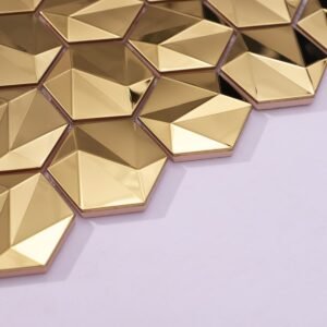 Mosaïque en acier inoxydable – doré, hexagonal, 3D, effet miroir