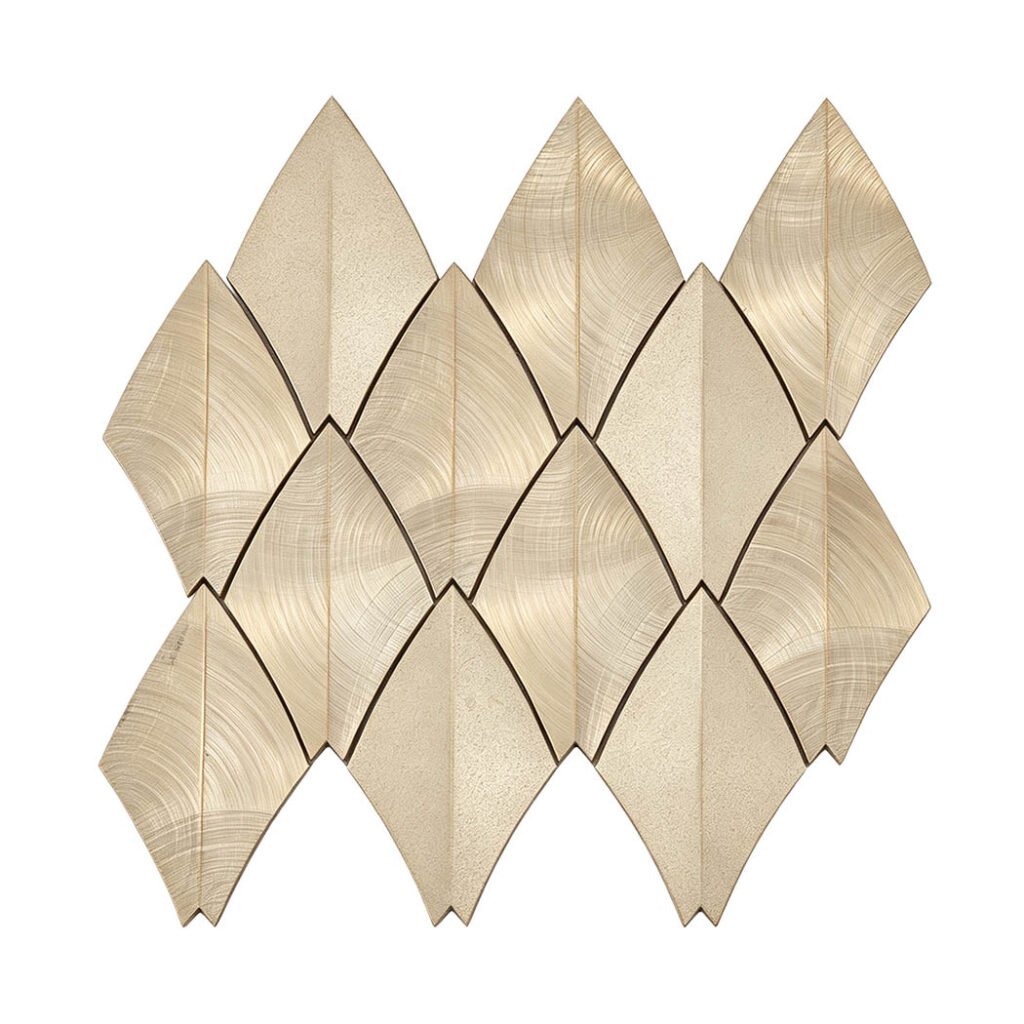 Mosaico de alumínio dourado em forma de folha para backsplash